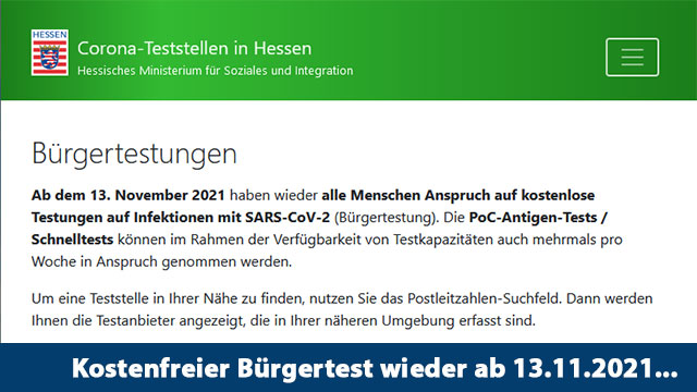 hessen kostenfrier bürgertest corona Antigen schnelltest